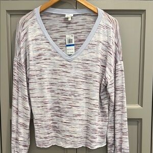 Stylish V-Neck Striped Top in Lavender and White